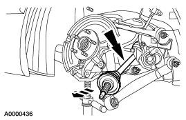 11. CAUTION: Do not damage the differential seal. Carefully remove the halfshaft with both hands. 12. Install the special tool.