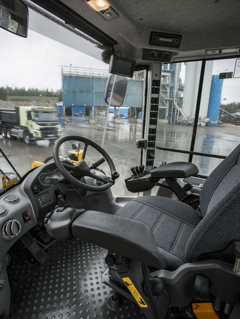 Volvo cab The spacious ROPS/FOPS certified cab features ergonomically placed controls, all-around visibility and ample storage.