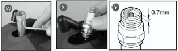 Check the spark plug after every 10-15 hours of use. Remove the spark plug cover.