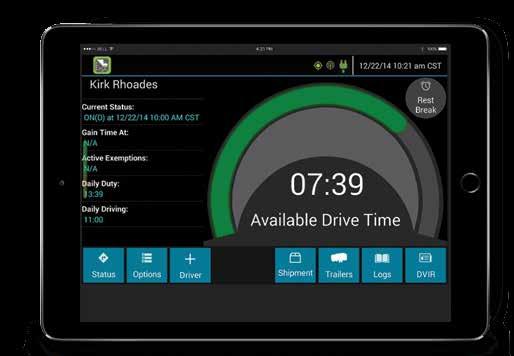Our in-cab, tablet display allows drivers to submit this information easily and generates alerts when they are approaching drive time limits. FMCSA COMPLIANCE n Hours of Service (FMCSA395.