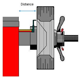 DATA INPUT (Manual) B. Standard wheel Input the 'A' parameter (distance) value for the wheel. Extend and pivot the Distance Gauge Arm to the wheel rim. (See illustration below.