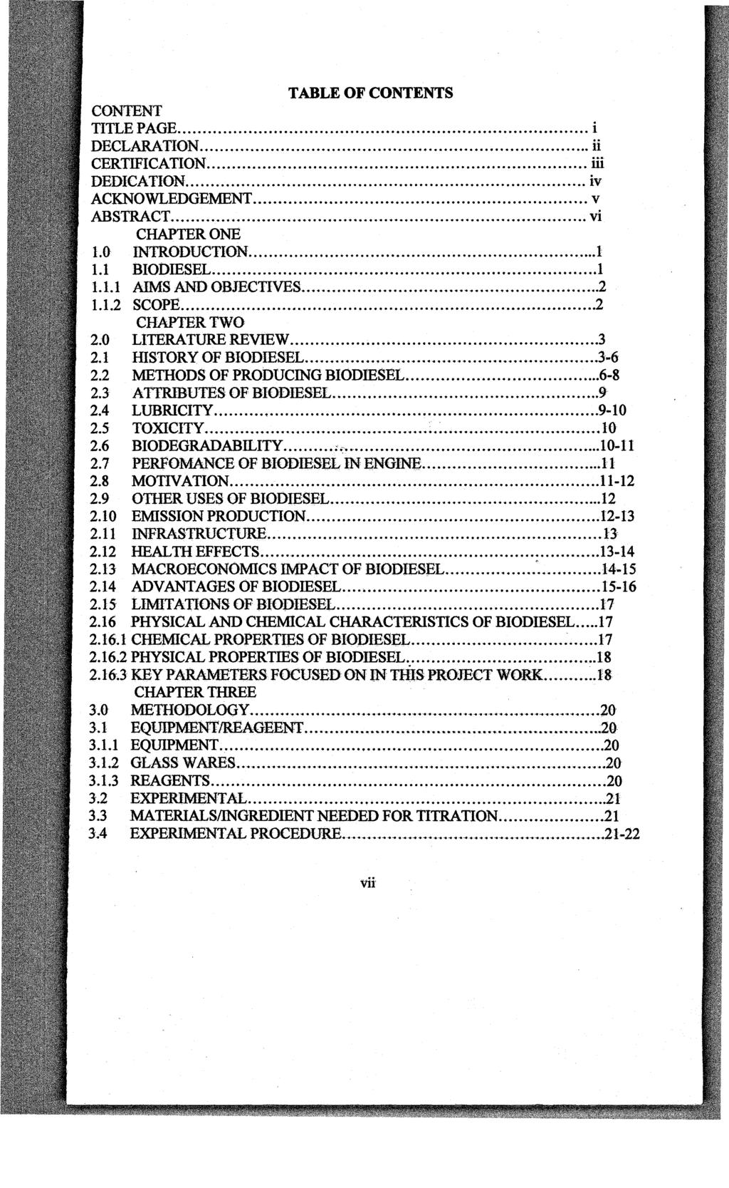 TABLE OF CONTENTS CONTENT TITLE PAGE...""""""."..."...".""... ""..."... ""... "."...""."".."...""."""..,,,,... i I>EC~~TION... ii CERTIFICATION.