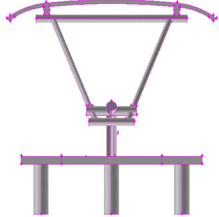 pantographs to total aerodynamic noises and conducted modeling for pantographs. The simplified model of pantographs mainly contained pantograph head, upper and lower arms, push rods and bases.