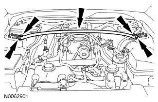 4. NOTE: Index-mark the hood hinge location to aid in hood installation. Remove the 4 bolts and the hood. 5. Release the fuel system pressure.