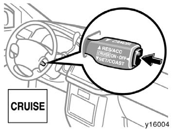 TURNING ON THE SYSTEM To operate the cruise control, press the CRUISE ON OFF button. This turns the system on.