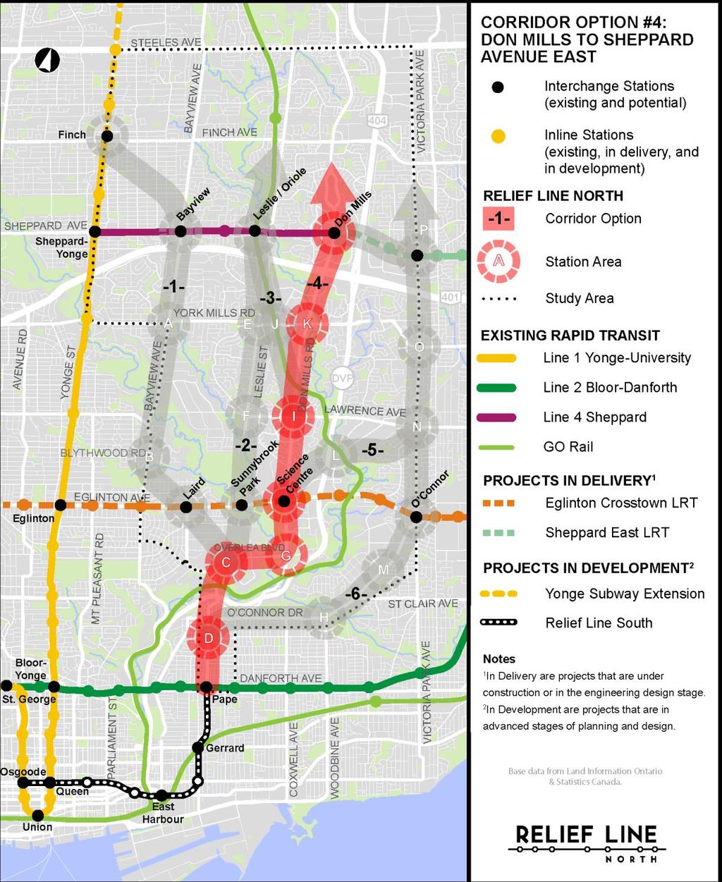 OPTION 4: DON MILLS TO SHEPPARD AVENUE EAST Option would Go north from Pape Station to Thorncliffe Park Head north on