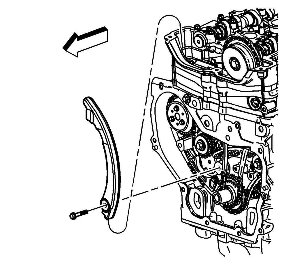 12. Rotate the crankshaft clockwise to remove all chain slack. Do not rotate the intake camshaft. Caution: Refer to Fastener Caution. 13.