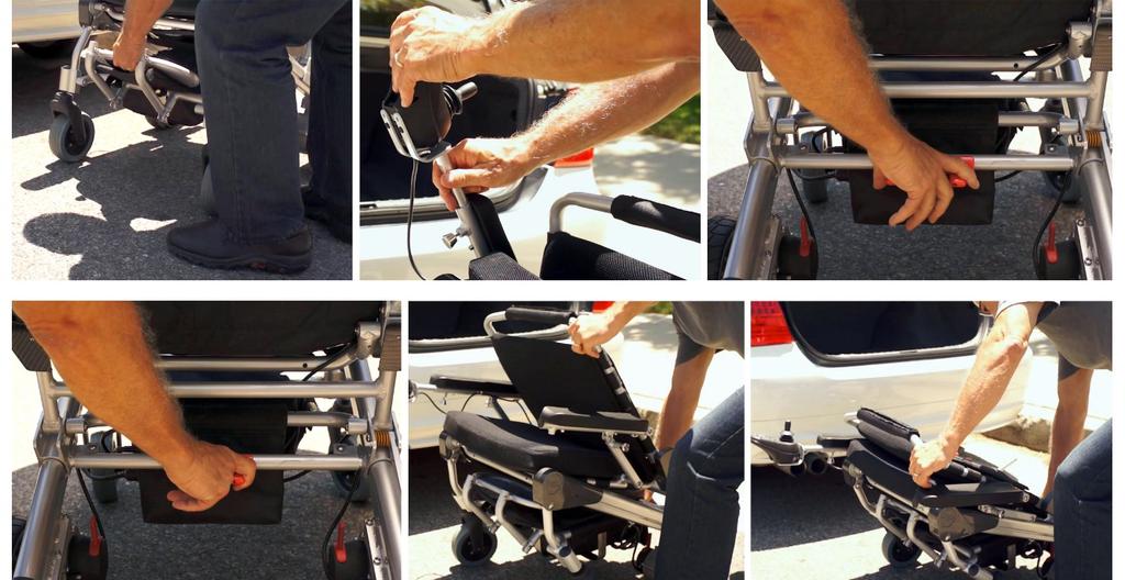 3. Wheelchair Folding Method Note:when 1.fold the you foot folding pedal,do not put your one hand in the wheelchair to avoid hands clipped.