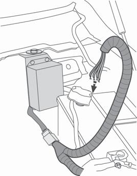 Install Wiring Harness Route the leg of the Wiring Harness with the unterminated wires down to the grommet