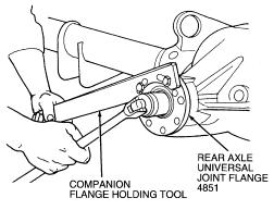 Remove Companion Flange STEP 1: While holding rear axle universal joint flange with Companion Flange Holding Tool, remove pinion nut.