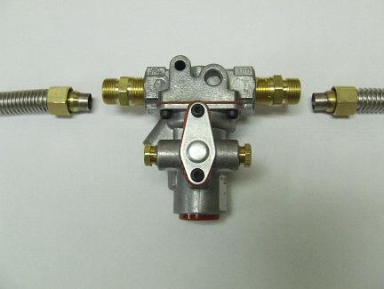 13) Attach Main Burner Gas Line Flex Tubes onto Valve Two brass fittings (Part 7, Assembly Drawing) should already be installed on the Main Burner gas inlet and outlet on the Baso valve.