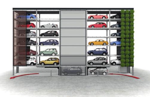 Slimparker / Crossparker Slimparker 557 Tower: Automatic parking system for up to 23 cars Narrow gaps are perfectly closed Slim installation width of only 280 cm, can be extended to up to 310 cm in