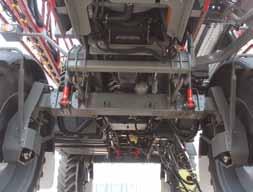 The under chassis crop clearance is 1.45 m and the track width is hydraulically adjusted from 3 m to 4 m.