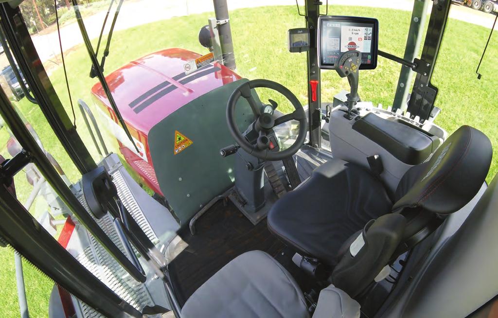 The Topcon X35 touchscreen spray controller, and the engine management display are ideally positioned in easy reach while driving. The SprayCentre can be adjusted for the operators comfort.