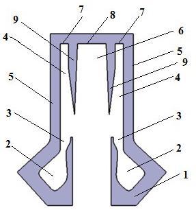 Geometry 1. Combustor casing; 2. High pressure air chambers; 3. Supersonic nozzle; 4. Lateral resonators; 5. Outer side walls of the lateral resonators; 6. Central detonation chamber; 7.