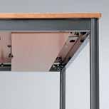 Spring steel clamps fold out from the underside of the table. lamps hook onto the back side of the stretcher of an adjacent table. ll tables come standard with ganging mechanisms, except round.