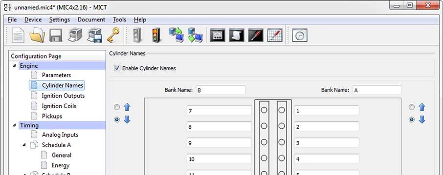 8 SETTINGS VIA THE MICT 8.11.2 Engine Cylinder Names To facilitate the allocation of the cylinders during the configuration of the ignition outputs, you can individually name each cylinder.