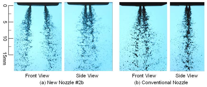 mm 5 1 15 Front view Side view Front view Side view (a) New nozzle #2b (b) Conventional nozzle Fig.6 Typical flash photographs of liquid jets Lb mm 2 15 1 5 B L b C d B α F α S.7.6.5.4 Cd αf deg 5 4 3 2 1.
