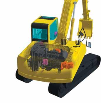HYDRAULIC EXCAVATOR SAFETY FEATURES Rear view camera system (optional) Maximum of 3 cameras, choice of one- or