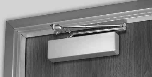 It requires a top rail on the door of just 2-1/8" (54mm). This application provides the best door control for doors in exterior walls that swing out of a building.