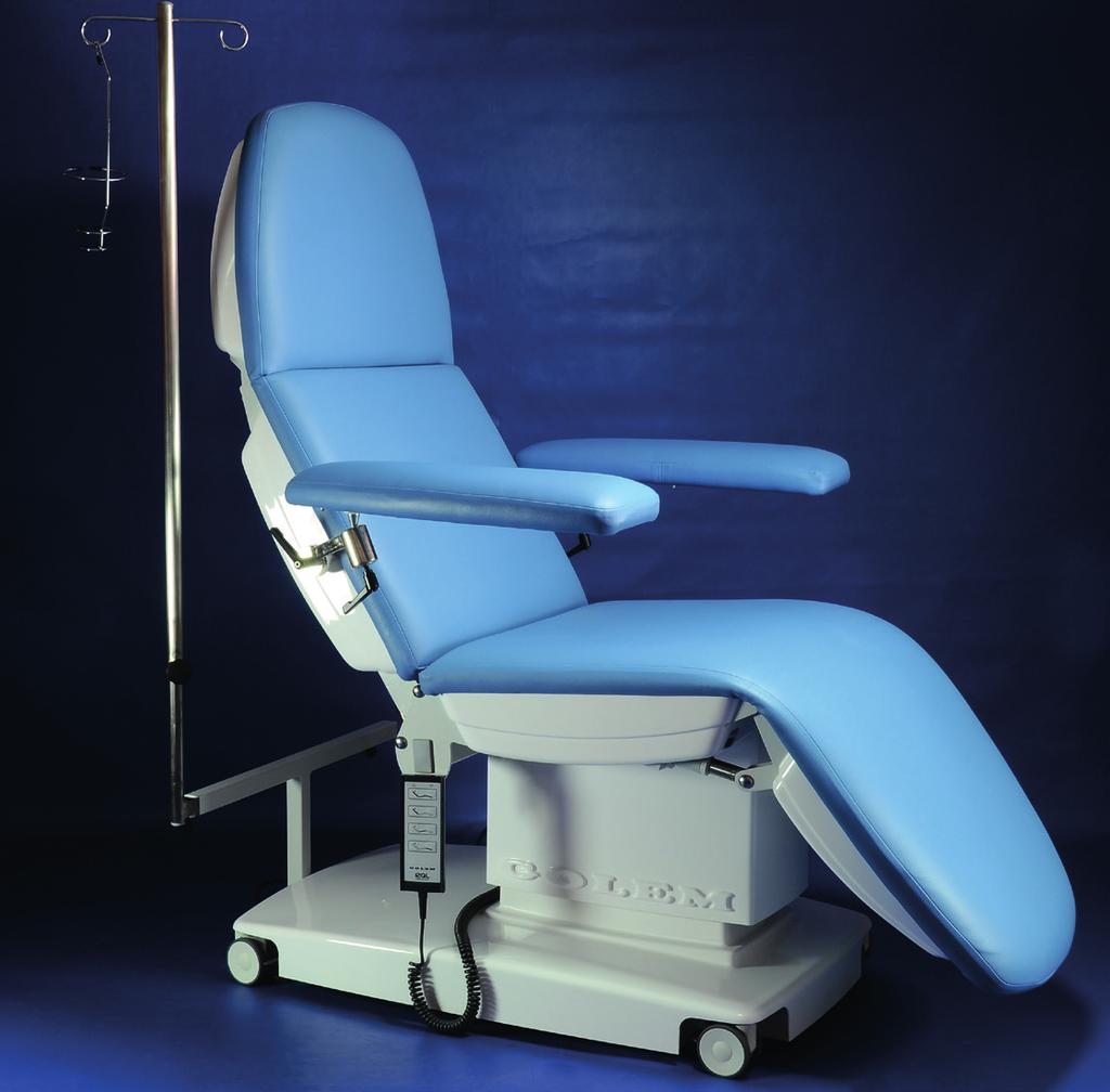 It is an optimal solution for long-lasting transfusion or dialysis. A comfortable chair for all patient s positions; travelling version with Ø 75 mm braked wheels.