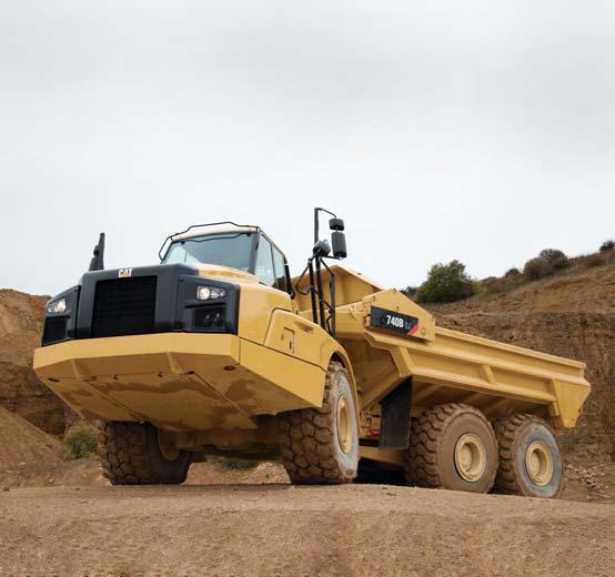 740B EJ Articulated Truck The new Cat 740B EJ with 38 tonnes (42 tons) rated payload offers proven reliability and durability, high productivity, superior operator comfort and lower operating costs.