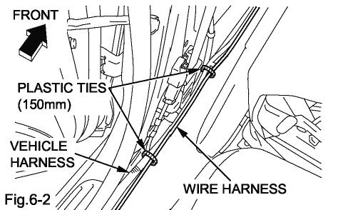 (1) Secure the wire harness to the vehicle harness with two plastic ties (150mm). (Fig.