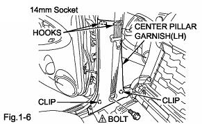 (1) Remove the bolt from center pillar garnish (LH) and remove
