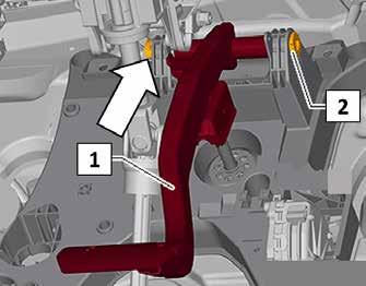 Inspection point <arrow>: o Left-hand side of bearing bracket for brake pedal <1>.