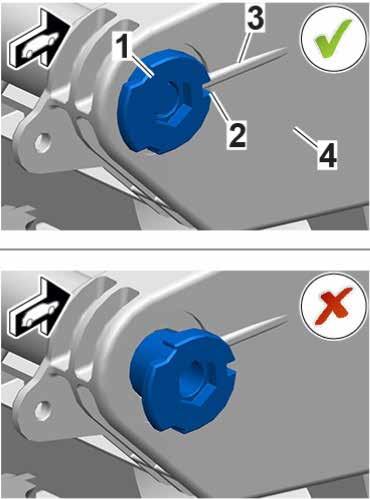 Section C Inspect Bearing Pin and Bracket NOTE The end collar of the bearing pin <1> (on the right-hand side of the bearing bracket for the brake pedal <4>) has a cut-out <2>.