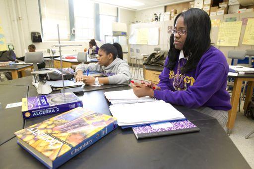 April A chemistry class in the lab at Warren Easton Charter High School in New Orleans, Louisiana, USA. The school was damaged by Hurricane Katrina in August 2005.