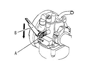 B A Riding The speed is controlled by the throttle lever (9, Fig. 1). Engaging the first or second gear is done by opening or closing the throttle.