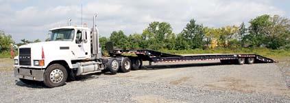 In fair to good condition with `07 MACK WITH `08 TALBERT 51 TON 2008 TALBERT Model T4DW-55SA-HRG-1-11, 51 Ton Quad Axle Lowboy Trailer, equipped with hydraulic detachable non-ground bearing, 26 x8 6