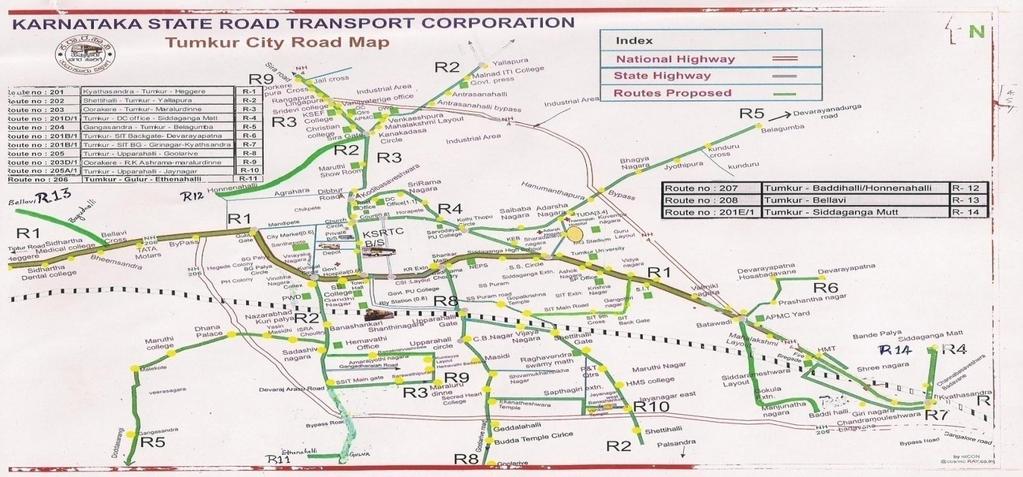 KSRTC City Buses in Tumkur City KSRTC has made scientific Route Selection with focus on: periphery to periphery through