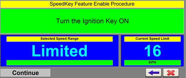 Turn the speed key module key switch to the left position. 18.