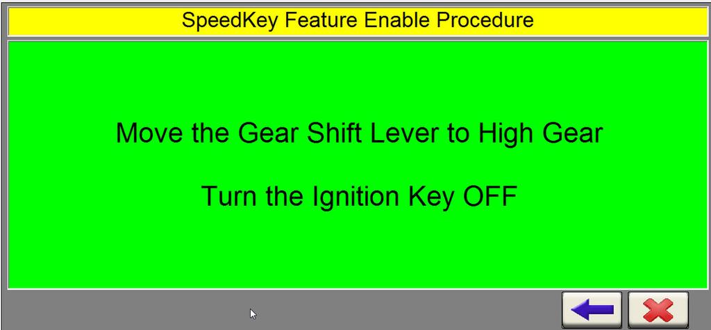 The Green LED on the speed key module should be On, and you should see the screen above showing a