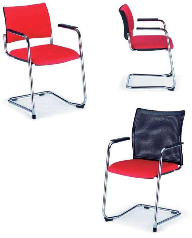 TUBULAR STEEL CHAIRS Model 33011 Stackable cantilever chair, seat and back cushion, with armrests, plastic glides, choice of alu-silver or black coated frame Standard model 135,00 / 160,65