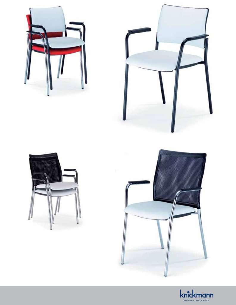 TUBULAR STEEL CHAIRS Model 33031 Stackable four-legged chair with armrests, seat and back cushion, black plastic rear cover, with plastic glides, choice of alu-silver or black coated frame Standard