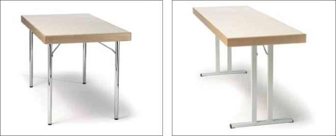 FOLDING TABLES Folding table model 20510 Four-legged frame with leveling glides, round profile 30 mm diameter, Thermopal laminate surface (HPL) unicolored, edge shape A (see page 23), table height 73