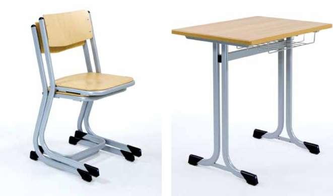 SCHOOL FURNITURE Sled-base steel chair 35418 Sled-based steel chair, stackable, S-shaped side skids provide optimum angle between seat and backrest, seat and backrest in natural beech, closed seat