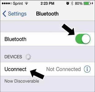 Uconnect Phone will display an In progress screen while the system is connecting. 240 Bluetooth On/Uconnect Device To search for available devices on your Bluetooth enabled iphone: 1.