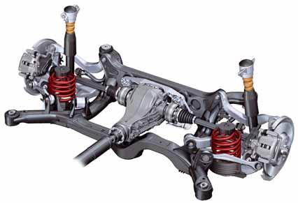 Rear axle The front axle design is basically the same as that of the Audi A4 08. The newly developed components are indicated below.