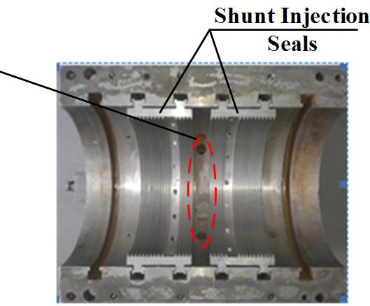 High pressure appendix transfers different pressure gas to the seal entrance and shunt holes through the surge valve. The inlet pipes and placement of test seals are shown in Fig. 2.
