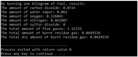 Vga=Vco+Vho+Vso+Vo+Vn, display The total amount of flue gas resulting from burning one Vgar=gammar*Vga, display The total amount of waste flue gas resulting from burning one Vgaru=Vgar-(gammar*Vho),
