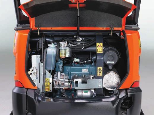 EASY MAINTENANCE SAFETY/DURABILITY Easy maintenance Kubota has made routine maintenance extremely simple by consolidating primary engine components onto one side for easier access.