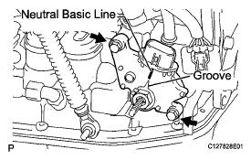 Temporarily install the control shaft lever. Fig. 90: Identifying Control Shaft Lever e.