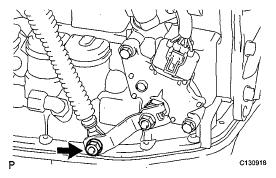 a. Remove the nut and disconnect the control cable from the control shaft lever. Fig. 137: Identifying Control Shaft Lever Nut b.
