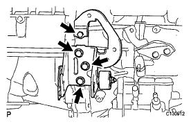 Fig. 199: Identifying Engine Mounting Bracket LH And Bolts 7. INSTALL ENGINE MOUNTING BRACKET FR a. Install the mounting bracket with the 4 bolts. Torque: 64 N*m (657 kgf*cm, 47 ft.