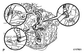Fig. 201: Identifying Engine Mounting Bracket RR Bolts 9. INSTALL TRANSMISSION OIL COOLER a. Install the oil cooler (see REMOVAL ). 10. CONNECT WIRE HARNESS a. Connect the wire harness clamps. b.