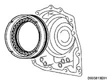 Fig. 337: Identifying 1st And Reverse Brake Piston O-Ring c. Coat the 1st and reverse brake piston with ATF, and install it to the transaxle. Fig. 338: Identifying 1st And Reverse Brake Piston d.